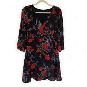 Madewell Floral Silk Long Sleeve Dress